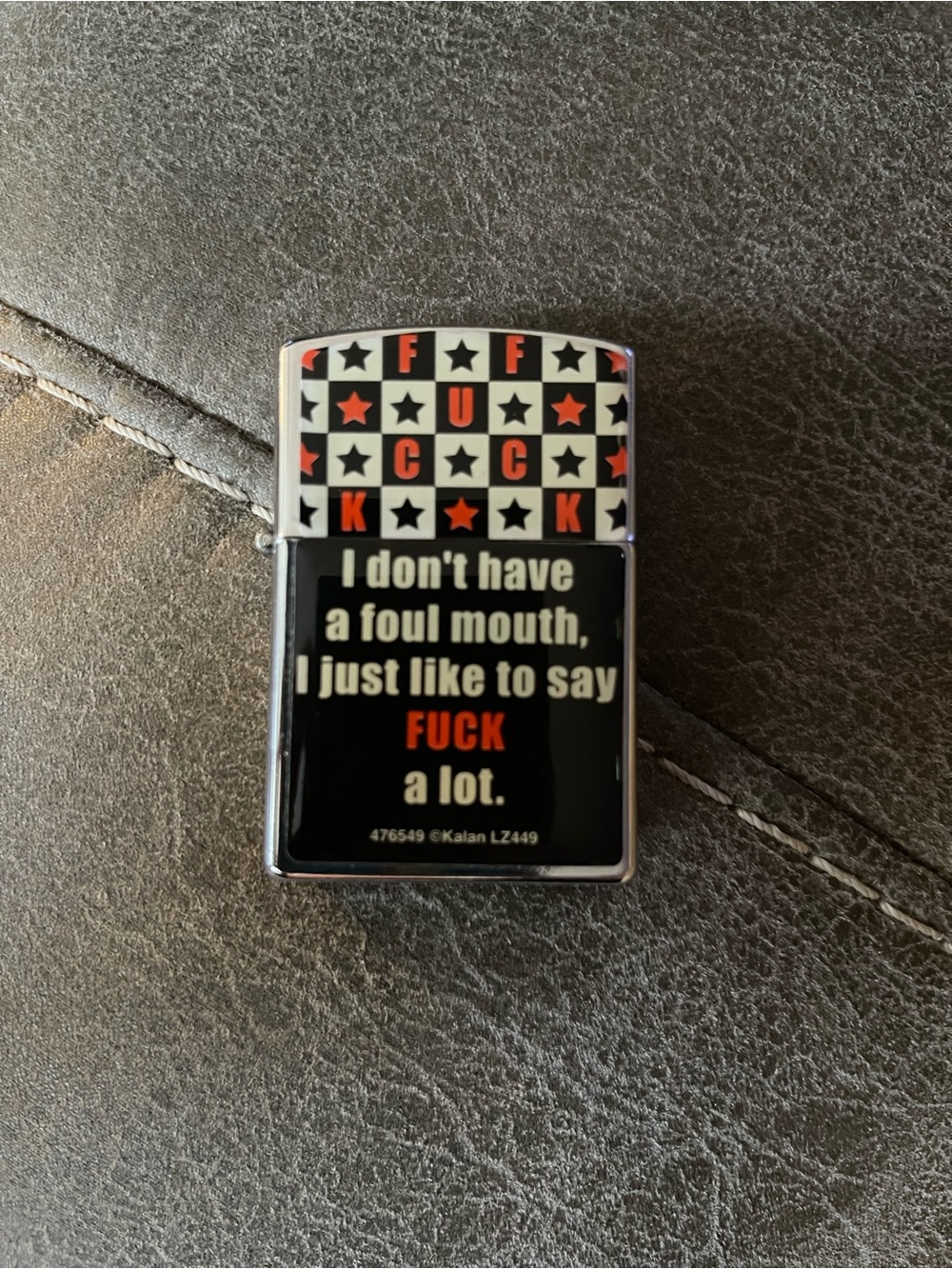 Vintage Novelty Kalan Black and Red Refillable Lighter - Graphic Quote Design